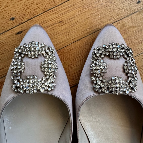 AUTHENTIC Manolo Hangisi Crystal-Buckle Satin Flats - Picture 2 of 5